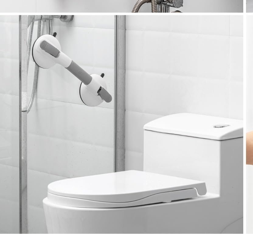 Grab bar mounted on the wall beside a toilet